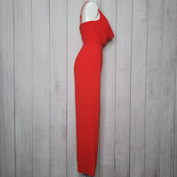 Dress The Population Red Wide Leg Draped Deep V Neck Jumpsuit Womens Small - Picture 5 of 9